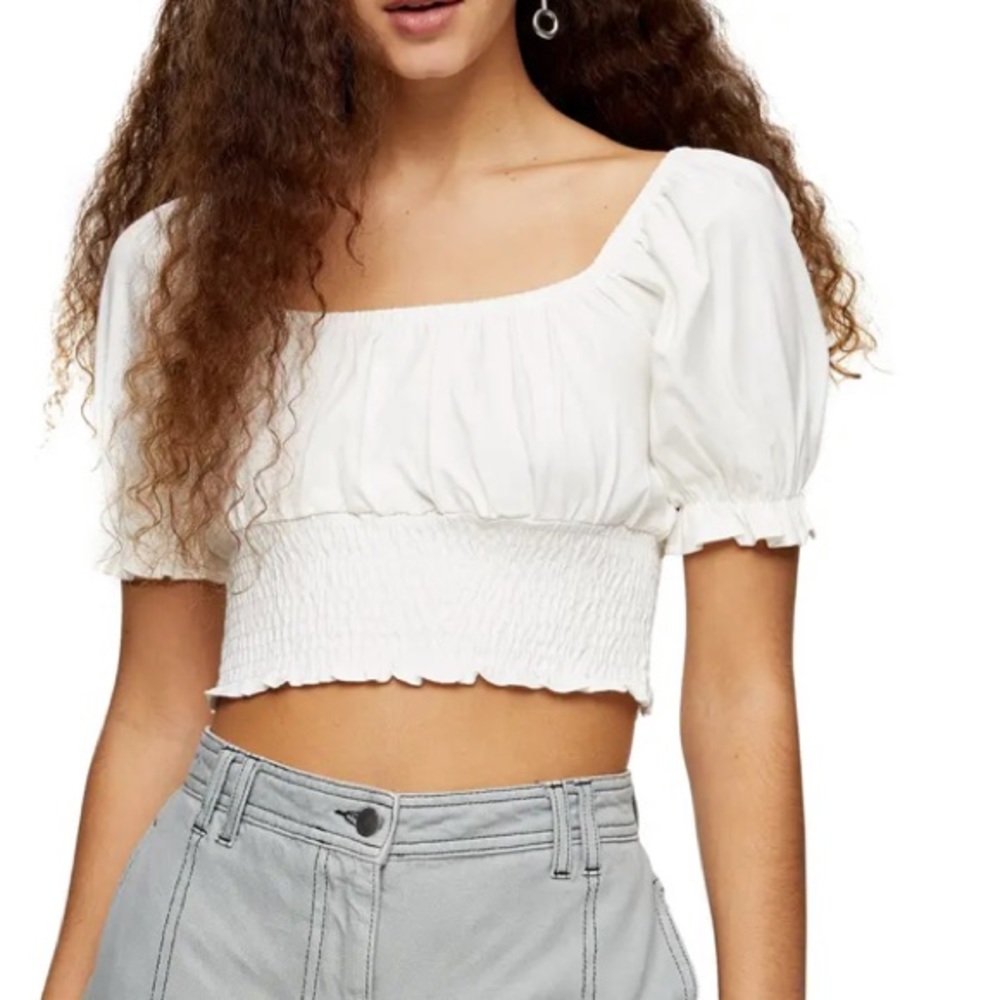 Topshop Smocked Hem Crop Top
